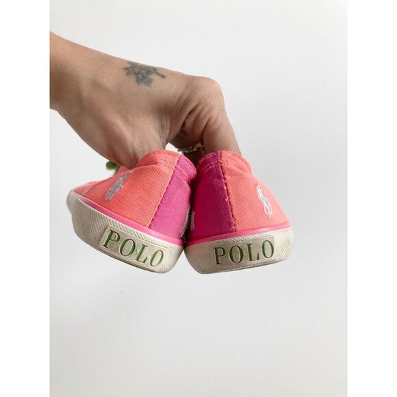 Kids' POLO RALPH LAUREN Neon Pink Orange Embroidered Logo Sneakers, Size 25.5/9 - Picture 5 of 11